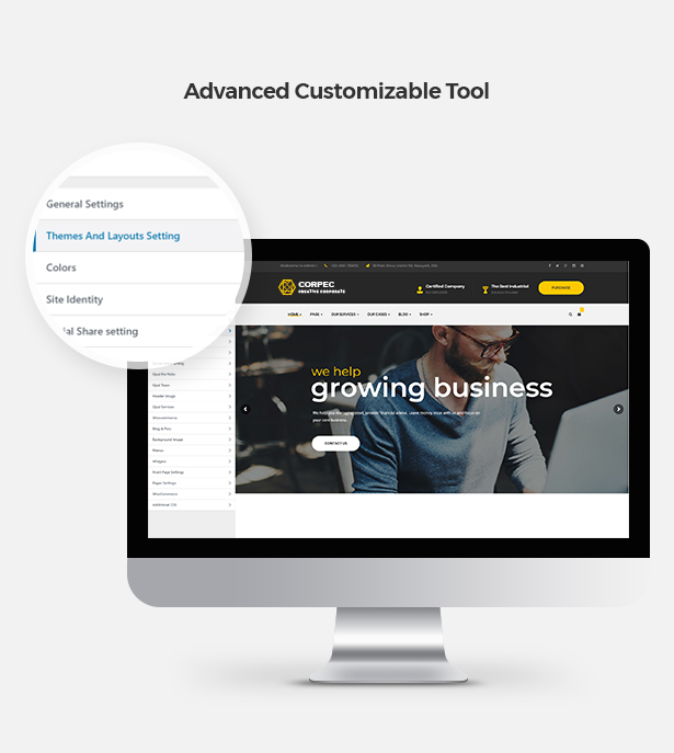Advanced Customizable Tool in Corpec Corporate WordPress Theme