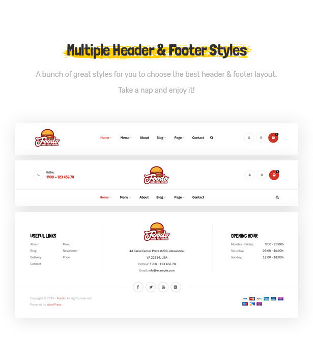 Foodo Headers & Footers- Fast Food Restaurant WordPress Theme