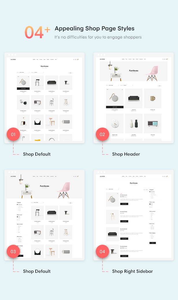 19+ 04+ Appealing Shop Page Styles of Auros Furniture Elementor WooCommerce Theme