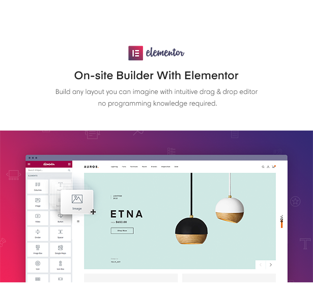On-site Builder With Elementor in Auros Furniture Elementor WooCommerce Theme