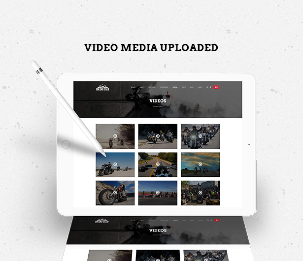 cargar medios de video en el tema de WordPress de Motocicletas de Bikersclub