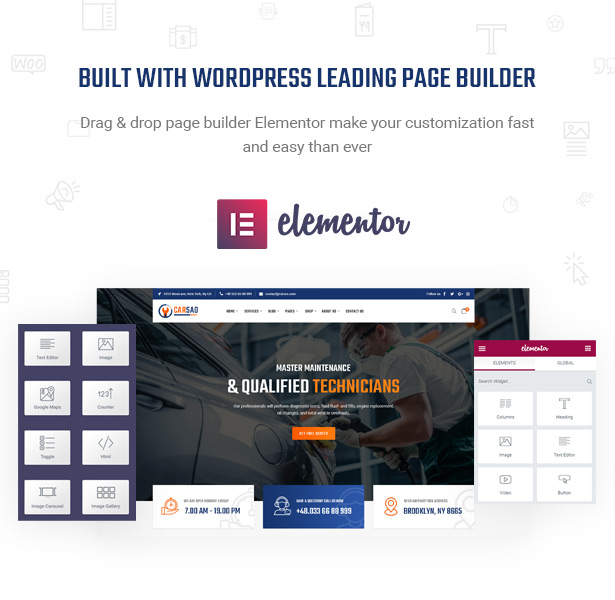 Be Powerful with Elementor - Page Builder - Carsao - Car Service & Auto Mechanic WordPress Theme