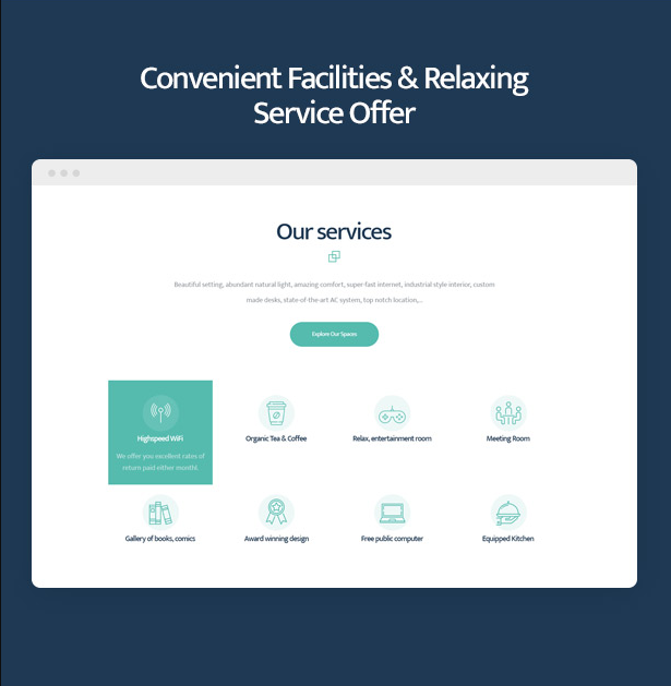 Coworkshop Coworking Space WordPress Theme with convenient facilities & relaxing office offer