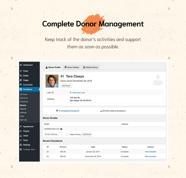 Complete Donor Management in Givelove Non Profit Charity & Crowdfunding WordPress Theme