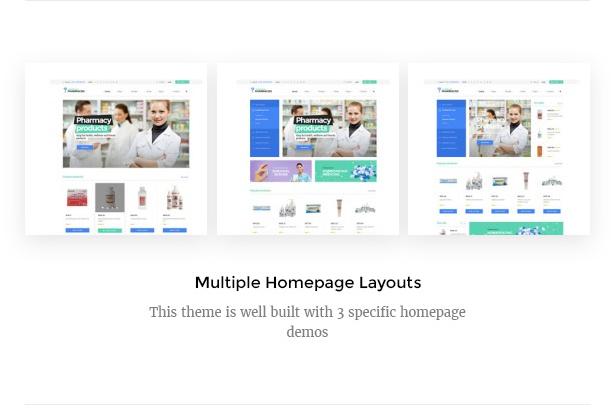 Medicare Farmacias cuidado de la salud WordPress tema múltiples diseños de página de inicio