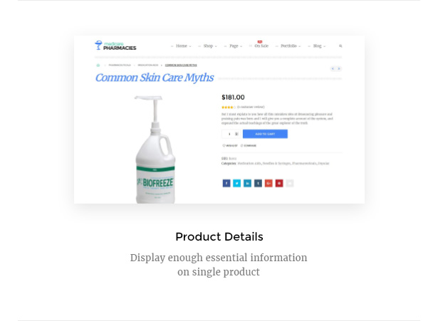 Página de detalles del producto del tema de WordPress para el cuidado de la salud de las farmacias de Medicare