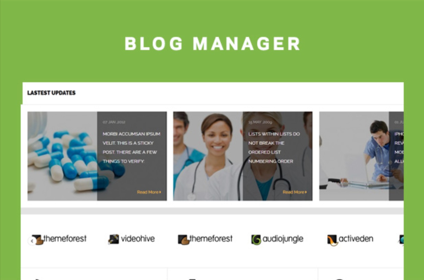 Práctico tema de WordPress de Blog Manager Pharmacy para medicina y atención médica