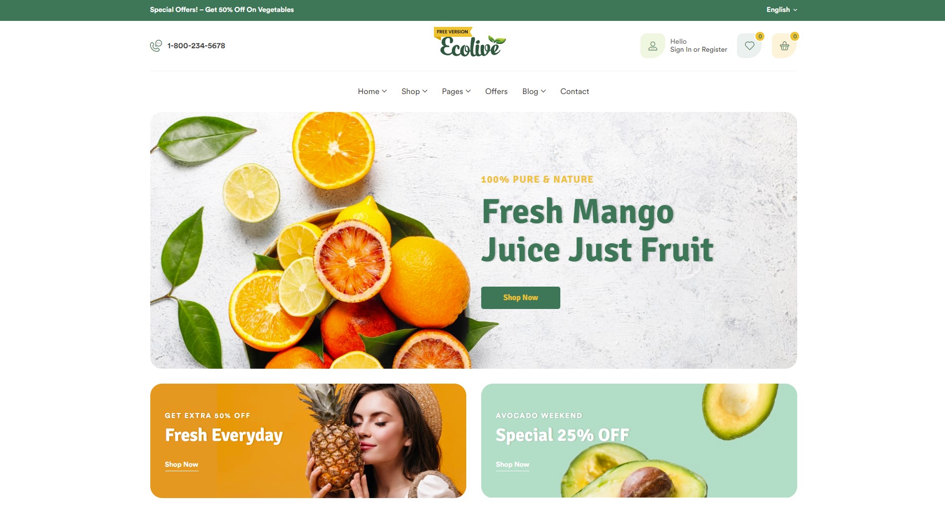 ecolive best free organic food wordpress theme