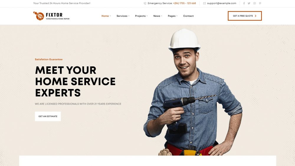 fixtor handyman home repair service wordpress theme