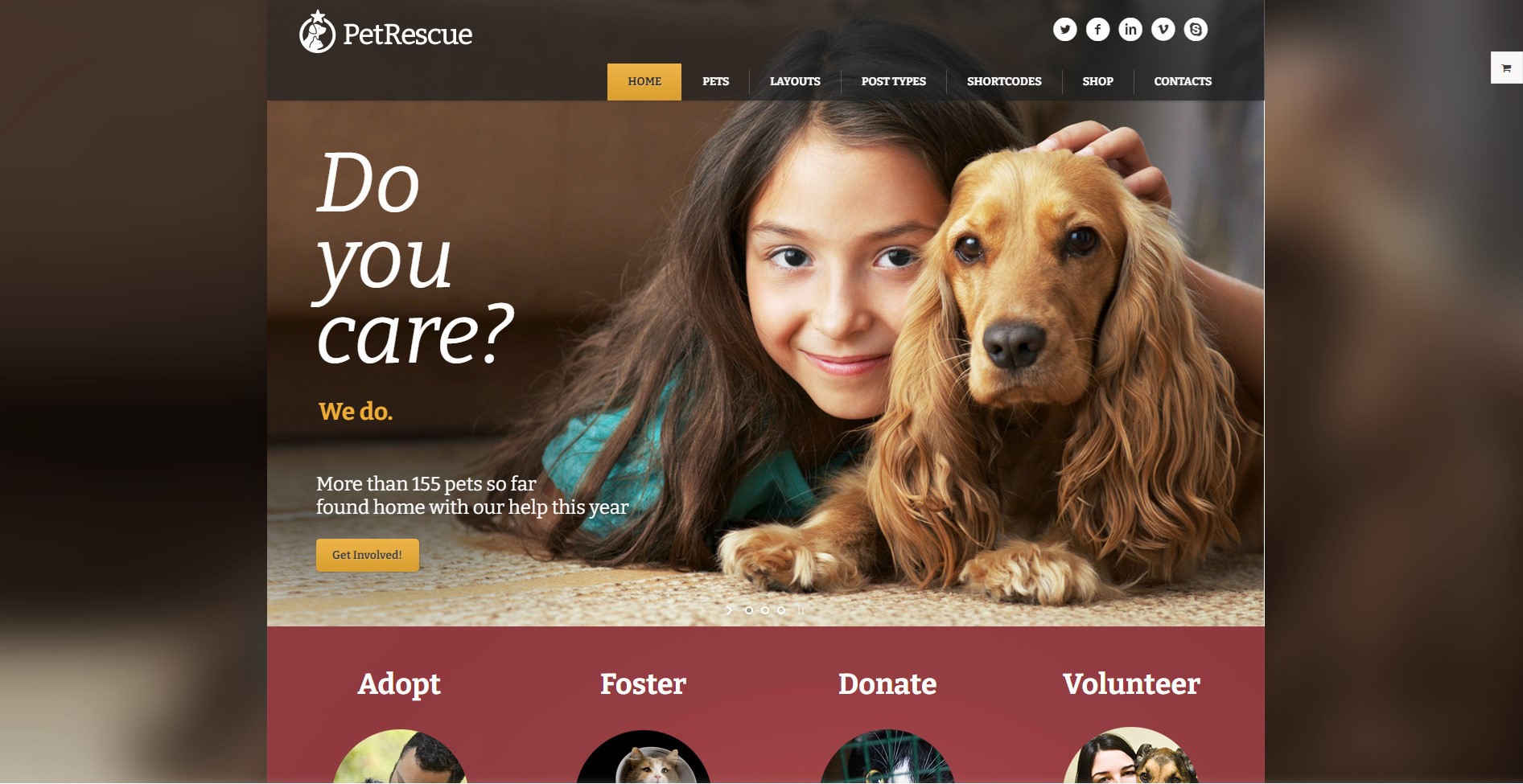 petrescue animal donation wordpress theme