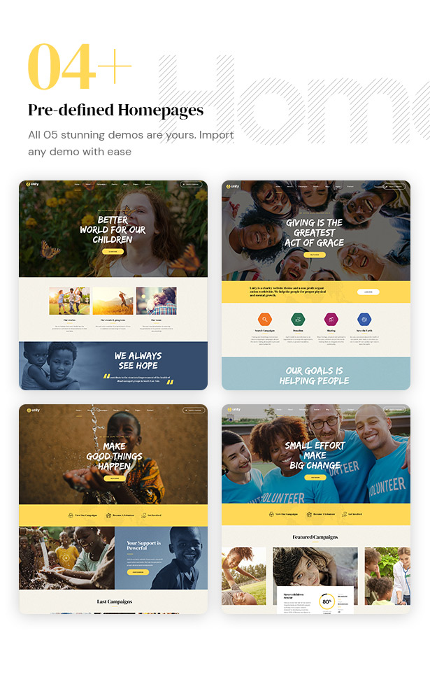 Unity - Crowdfunding WordPress Theme - Homepage Demos