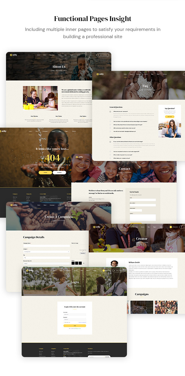 Unity - Crowdfunding WordPress Theme - functional pages