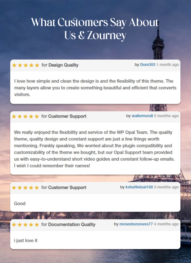 Zourney - Travel Tour Booking WordPress Theme Customer Review