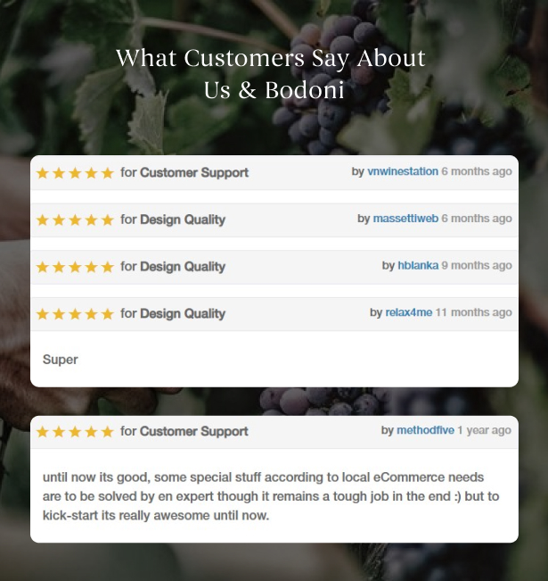 Bodoni - Wine Shop & Vineyard WooCommerce Theme Customers Reviews