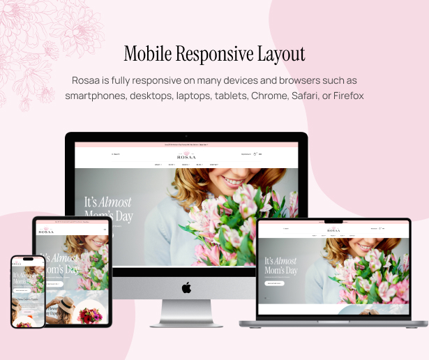Rosaa - Flower Shop WordPress Theme woocommerce mobile responsive layout