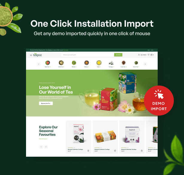 Teapoz A Versatile WooCommerce Theme for Your Tea Shop one click installation import