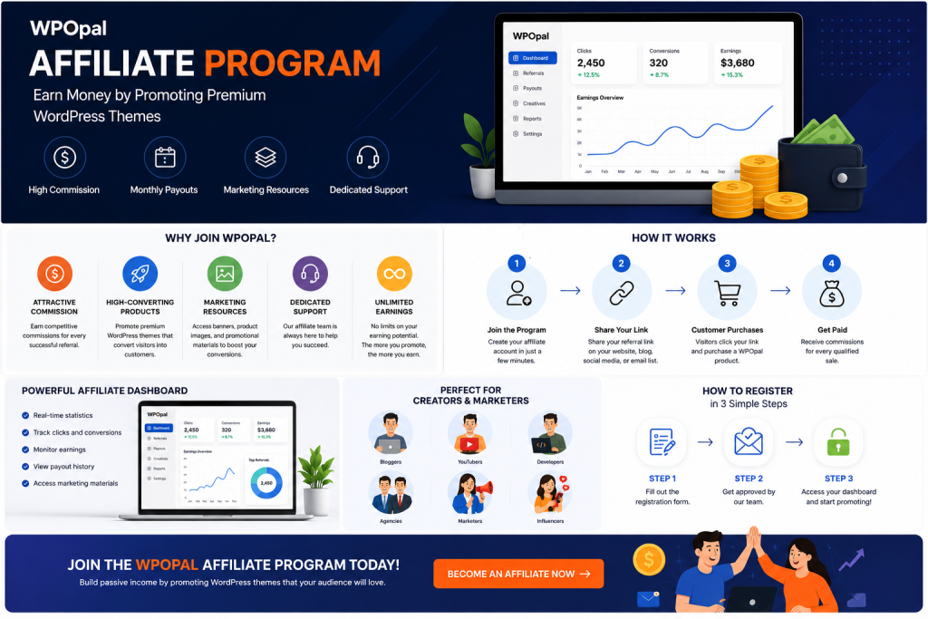 Announcing the WPOpal Affiliate Program – Earn by Promoting Premium WordPress Themes 1