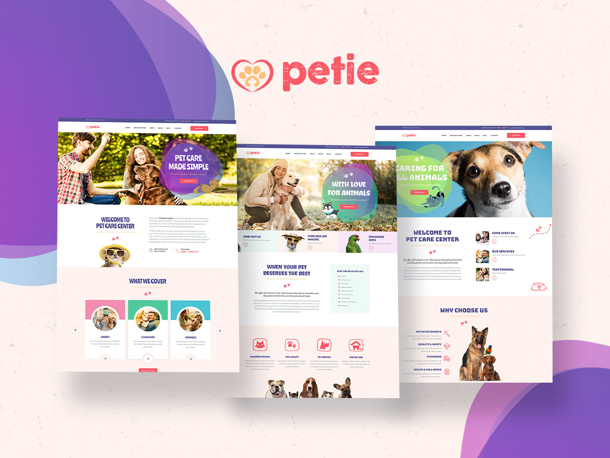 Petie Pet care center wordpress theme