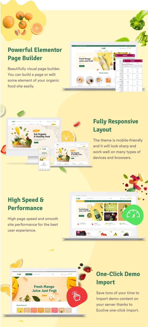ecolive free organic food wordpress theme core features