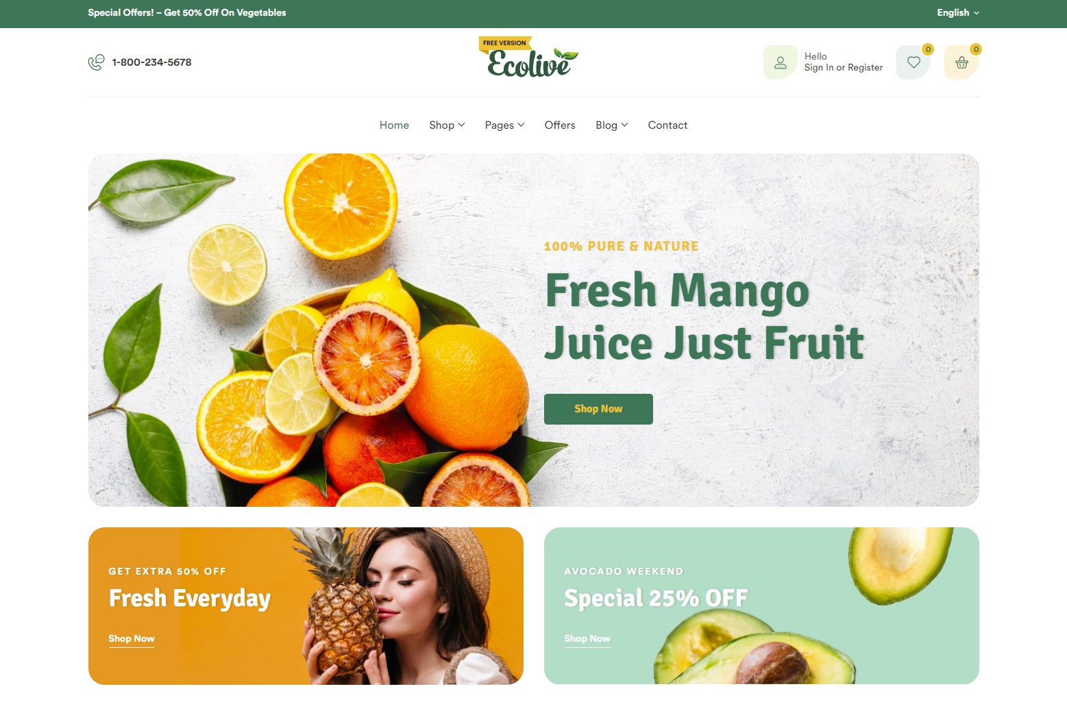ecolive free organic food wordpress theme